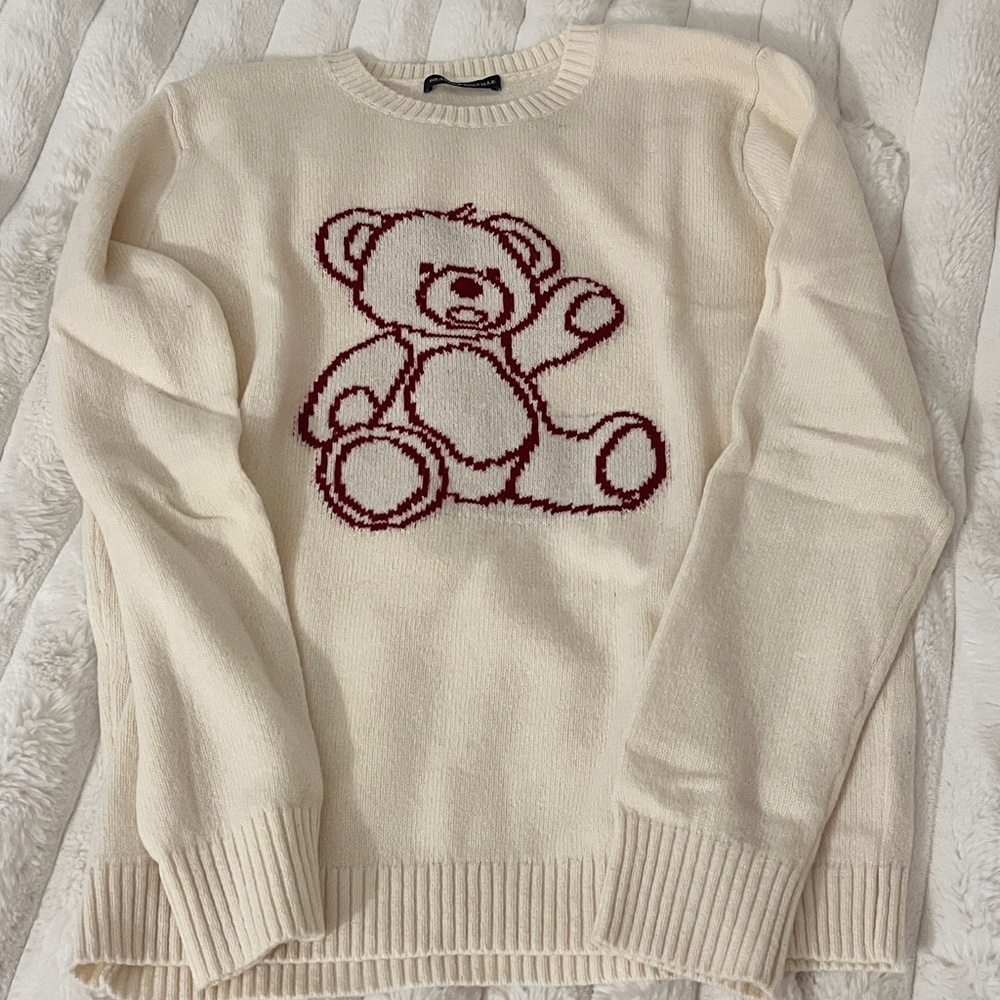 Brandy Melville Cream Sweater with Red Bear Design